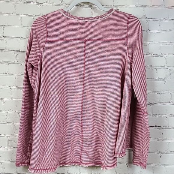 Free People Lacey Love Cutout Top French Terry Soft Berry Stripe Pullover - Picture 8 of 15